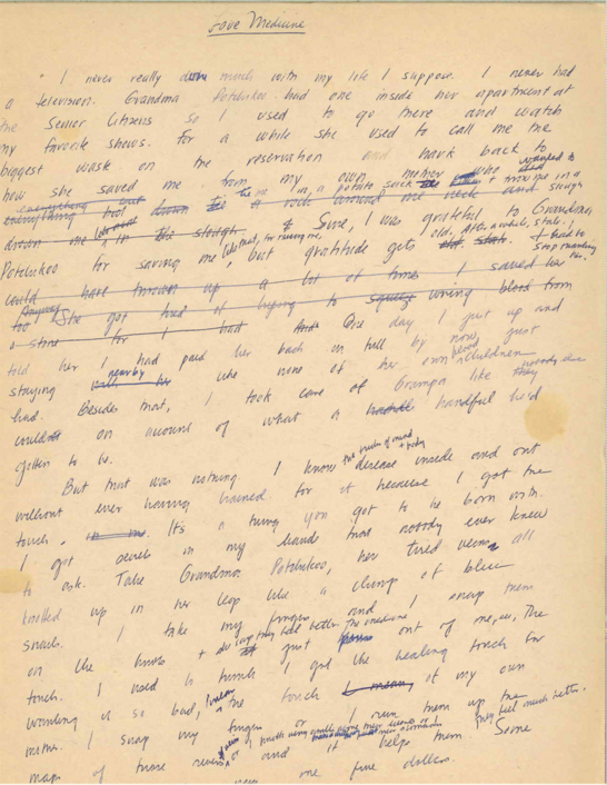 A page from the original manuscript of Love Medicine, by Louise Erdrich, courtesy of the author.
