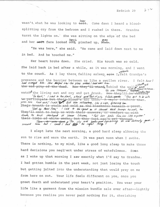 A page from the original manuscript of Love Medicine, by Louise Erdrich, courtesy of the author.